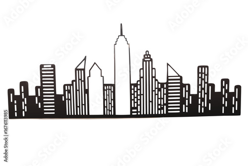 Black Silhouette of a City Skyline with a Central Tall Spire Building urban architecture