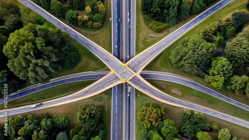 Wallpaper Mural Aerial view of a highway interchange with multiple overpasses surrounded by green trees. Torontodigital.ca