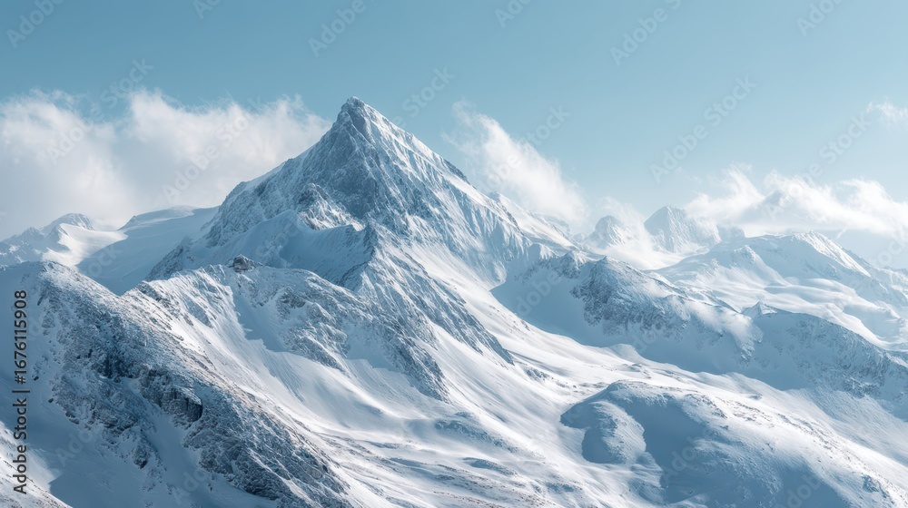 Obraz premium Snowy Peak Under Clear Sky at a Mountaintop in Amazing Landscape