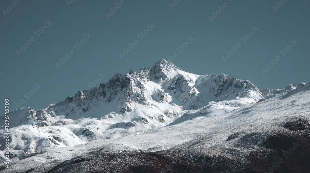 Obraz premium Snowy Mountaintop Under Clear Sky in Alpine Environment