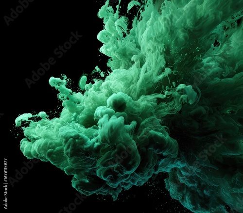 Emerald ink explosion against black