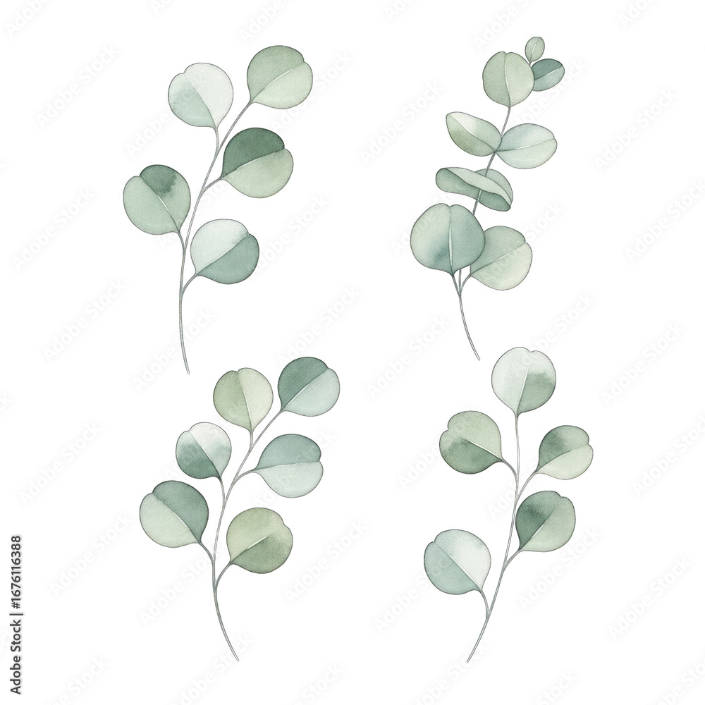 Obraz premium Ethereal eucalyptus branches with softly colored leaves elegant botanical design isolated transparent background