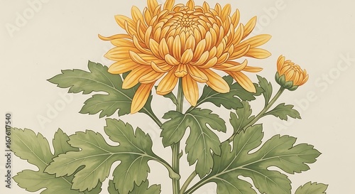 Yellow Chrysanthemum Flower Close Up.