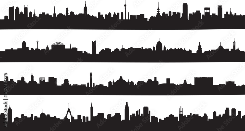 Obraz premium Seamless Black Silhouette Pattern Collection – Minimal Vector Shapes on Transparent Background