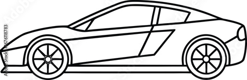 Vector art of a clean outline drawing of a sports car, isolated on a, showcasing automotive elegance and dynamic lines