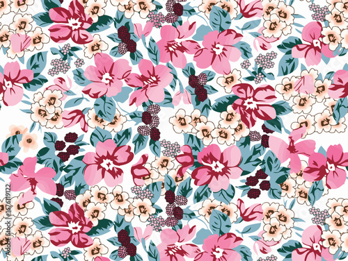 abstract small cute flowers arrangement. seamless small floral pattern isolated on background. vector watercolor small flower pattern. design for wallpaper, textile design, wrapping paper, fabric.