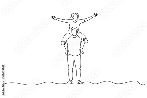 Continuous Line Drawing of a Father and Son | Vector Illustration for Family and Love.