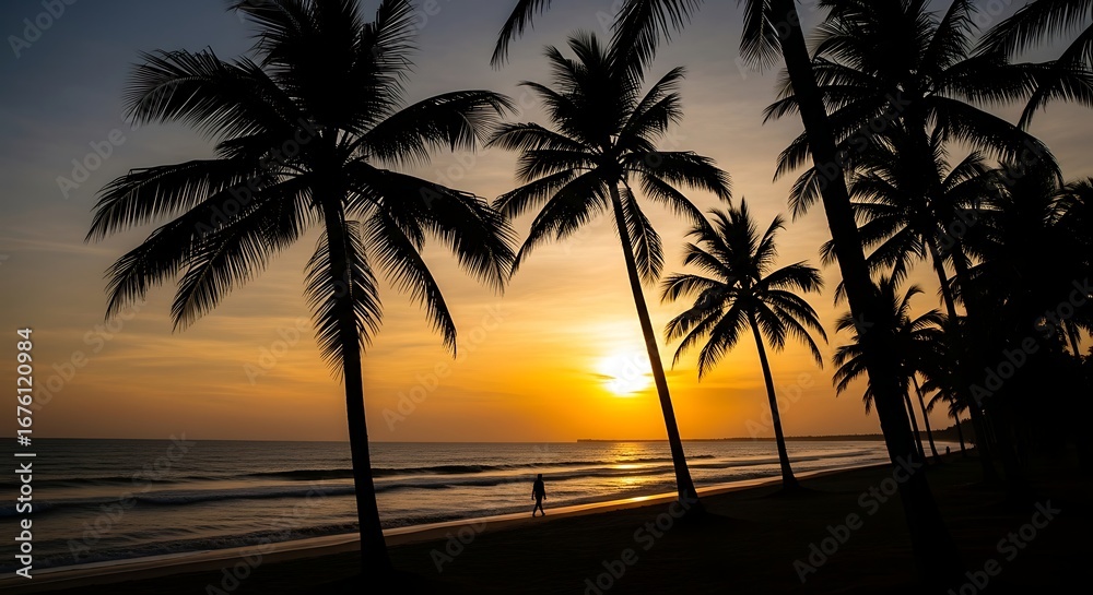 Fototapeta premium Sunset Silhouette of Palm Trees on the Beach.