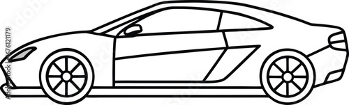 Vector art of a black and white line drawing of a luxury sports car, isolated on a, highlighting its elegant and powerful appearance