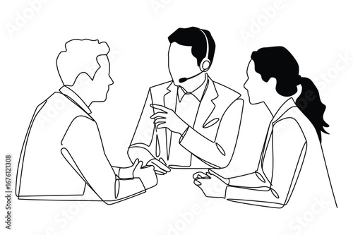 One Line Drawing of Business People Talking | Vector Illustration for a Meeting and Discussion.