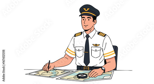 Pilot Drawing a Flight Path on a Map