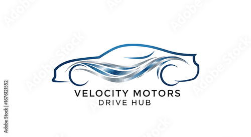 Velocity Motors Logo Design Showcase at a Creative Hub, Digital Artwork in a Vibrant Environment, Eye-level View