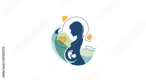 Maternity Illustration, Expecting Mother, Natural Setting, Graphic Design, Serene Environment, Side View, Love and Anticipation Concept