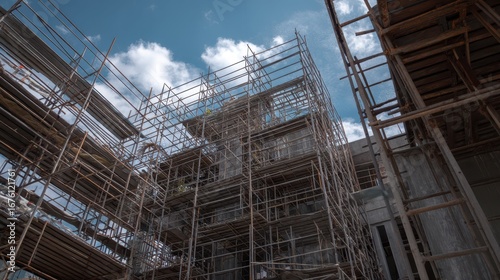 Wallpaper Mural Warehouse Under Construction with Scaffoldings Against Blue Sky Torontodigital.ca