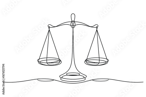 Continuous Line Drawing of Balance Scales | Vector Illustration for Justice and Equality.