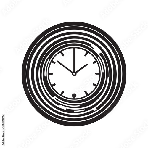 Abstract Circular Clock Symbol Black and White