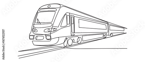 Single one line drawing of train seen from the front prepares to carry passengers quickly, safely and comfortably to their destination. Vector black silhouette. with white background
