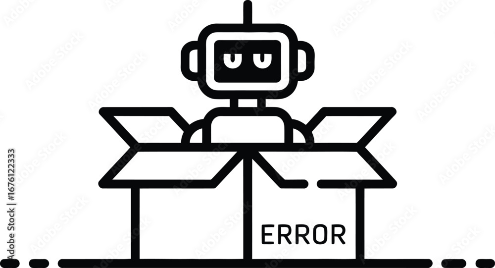 Naklejka premium Robot error concept illustration vector ai system failure box