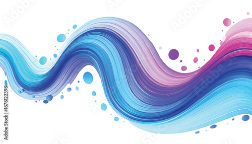 Abstract Colorful Wavy Lines and Bubbles Flowing Smoothly Against a White Background