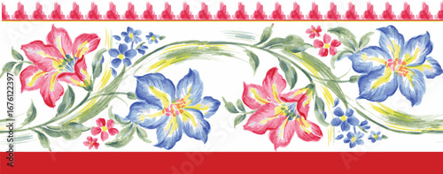 digital flower border. digital print design, textile print design, floral border design.