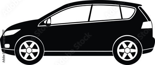Vector art of black silhouette of a fivedoor suv, isolated on a, showcasing modern automotive styling and utility