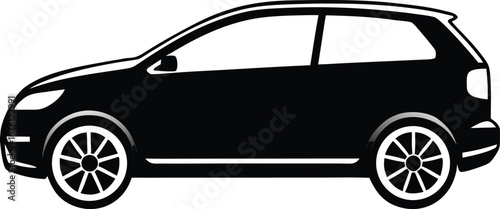 Vector art of black silhouette of a twodoor sports car, isolated on a, emphasizing speed and aerodynamic design