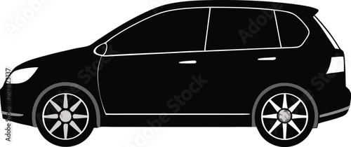 Vector art of black silhouette of a modern station wagon car, isolated on a, highlighting its spacious interior and versatile utility for family or cargo transport