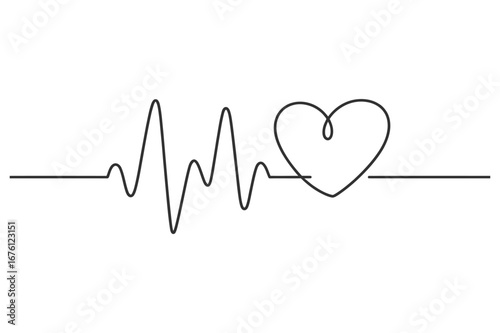 Continuous Line Drawing of a Heartbeat and a Heart | Vector Art for Health and Love.
