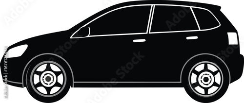 Vector art of black silhouette of a modern suv car, isolated on a, emphasizing its robust build and adventurous capability for offroad or city driving