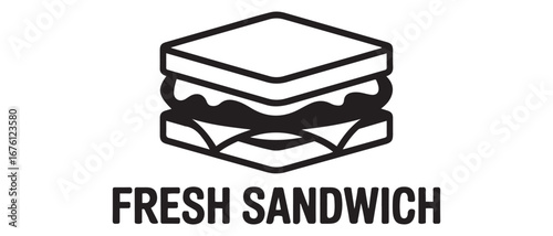 One single line drawing of fresh sandwich logo vector graphic art illustration. Hot dog fast food cafe menu and restaurant badge concept. Vector black silhouette. with white background