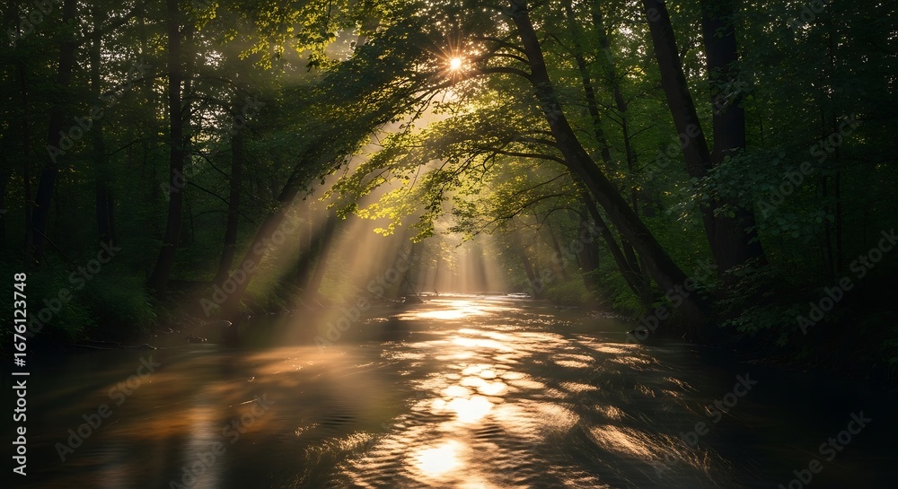Fototapeta premium Sunlit Forest Path.