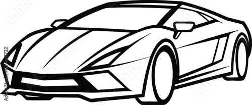 Vector art of stylized outline drawing of a sleek, modern sports car, isolated on a
