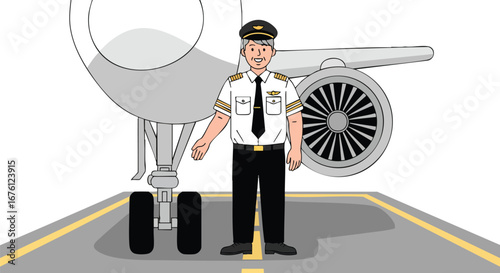 Pilot Standing Next to an Airplane Engine