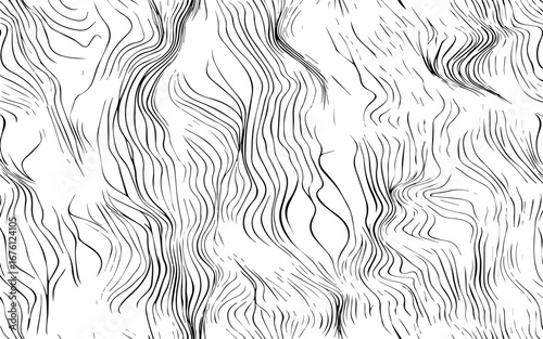 Abstract Black Topographic Contour Lines on a Minimal White Background Creating a Modern Geometric Map-Inspired Pattern.
