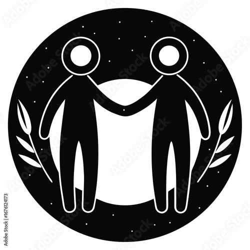 Gemini Zodiac Symbol Silhouette Two Figures Holding Hands In Circle With Stars And Moon astrology horoscope