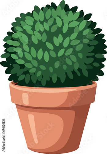 Potted topiary ball green plant healthy growth home decor gardening element vector