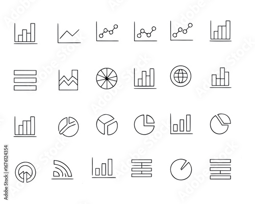 Set of minimalist data chart icons for presentations and reports business financial analysis and statistical infographics