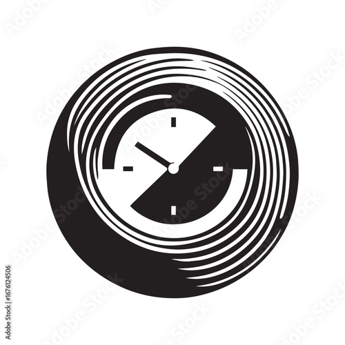 Abstract Circular Clock Symbol Black and White