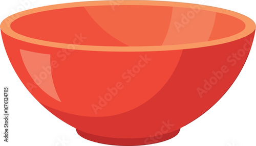 Vibrant red ceramic bowl isolated on white food service kitchenware vector