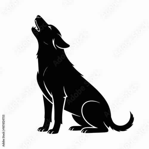 Silhouette of a black dog howling at the moon