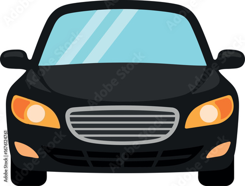 Sleek black sedan car front view auto vehicle automotive transportation vector