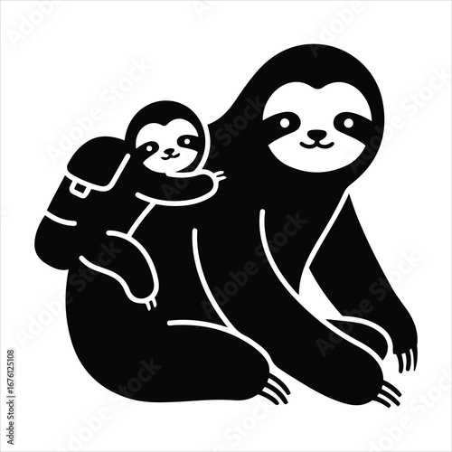 Adorable mama sloth carries baby sloth on her back for a whimsical jungle adventure