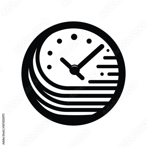 Abstract Circular Clock Symbol Black and White