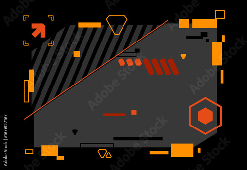 Abstract background with an orange and dark futuristic technology frame graphic stylish angular design with geometric shapes and lines perfect for a modern website banner or a video