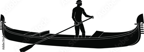 Black and white gondola with gondolier silhouette illustration