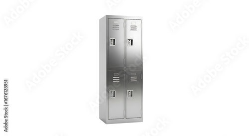 Two modern metal gym lockers side by side, isolated on Transparent background