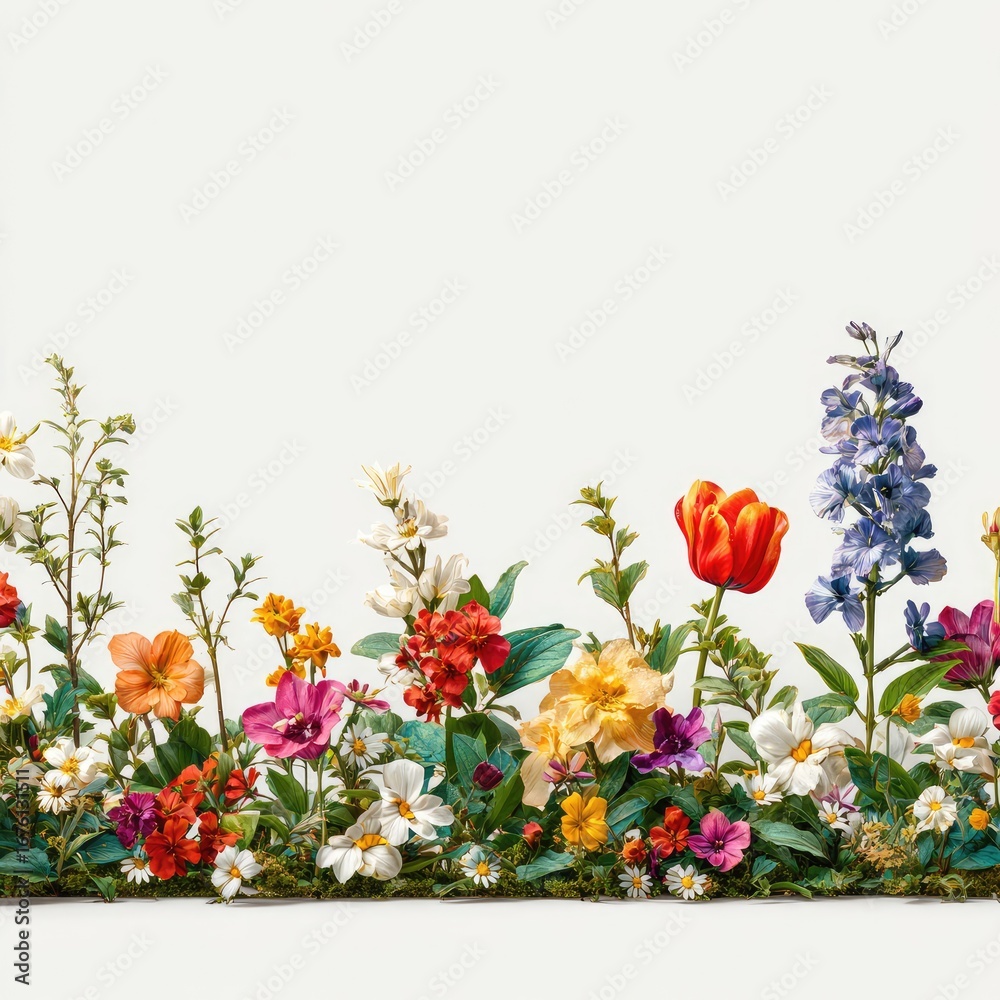 Obraz premium A vibrant border of various colorful flowers