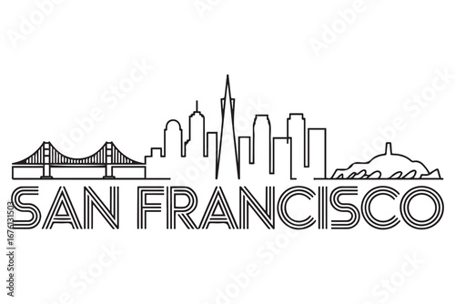 San Francisco City Line Art Silhouette Typographic Design. with white background