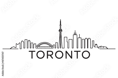 Minimal Toronto City Line Art Skyline with Typographic Design. Vector black silhouette. with white background