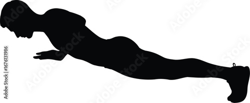 Man doing pushups silhouette, isolated on transparent background